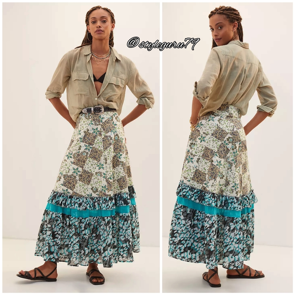 NWT, Anthropologie, Floral Patchwork Maxi Skirt